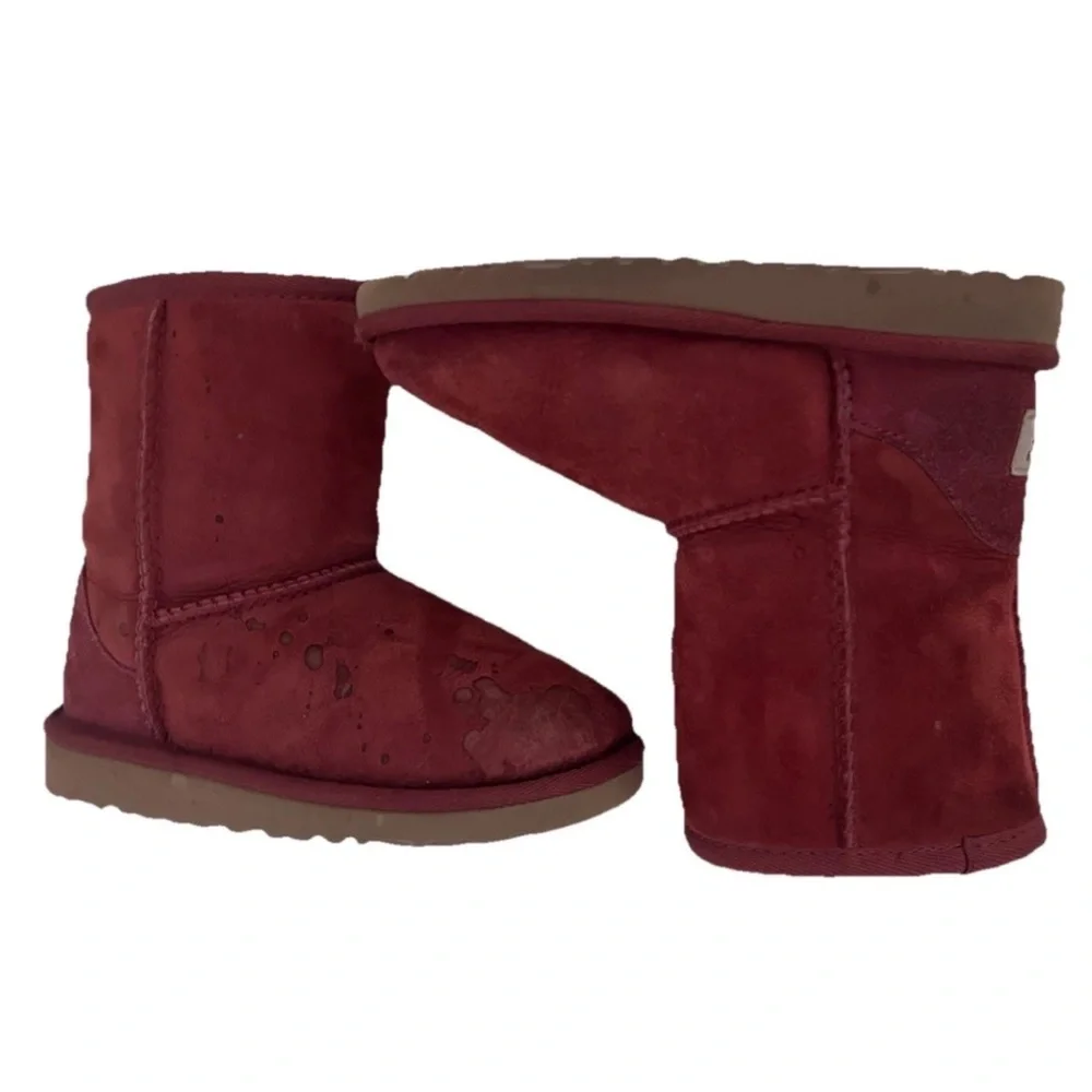 UGG | 5251T Classic II Slip On Boots Toddler Girls Size 11 Red Winter Fur Shoes